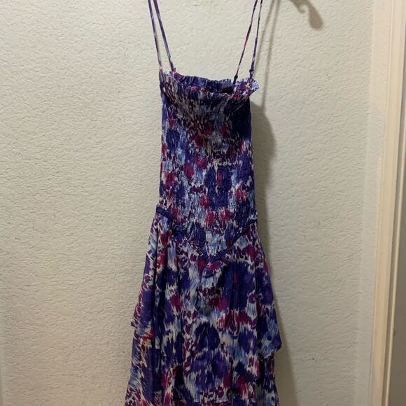 Isabel Marant Etoile Anka Smocked Tiered Cotton Mini Dress Floral Ruffle 38 - Picture 5 of 10